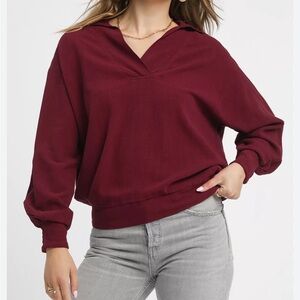 Umgee Burgundy Wine Textured Collared Top